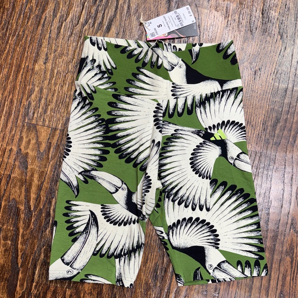 Women’s Olive Green Bird-Print Bike Shorts